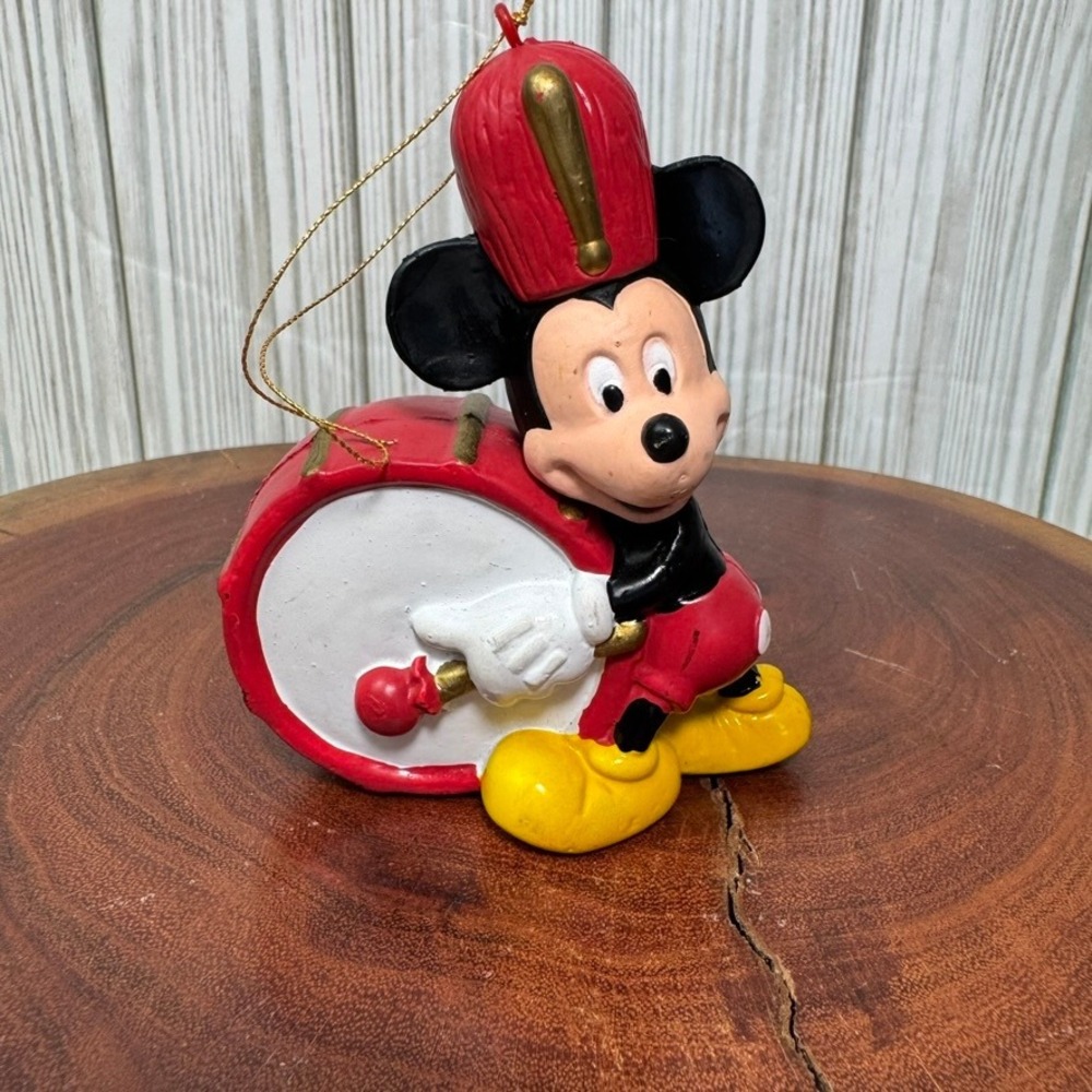 Vintage Disney Mickey Mouse Drummer Christmas Ornament Red White Gold 4 Inch